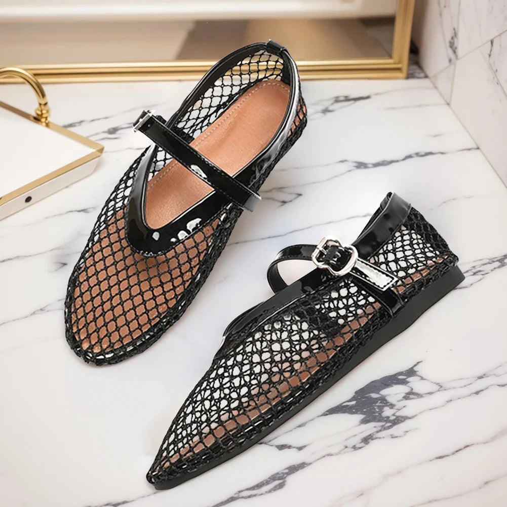 Women Mesh Ballet Flats Fishnet Ballerina Flats Comfortable Round Toe Ballet Shoes Breathable Casual Walking Shoes for Commuting