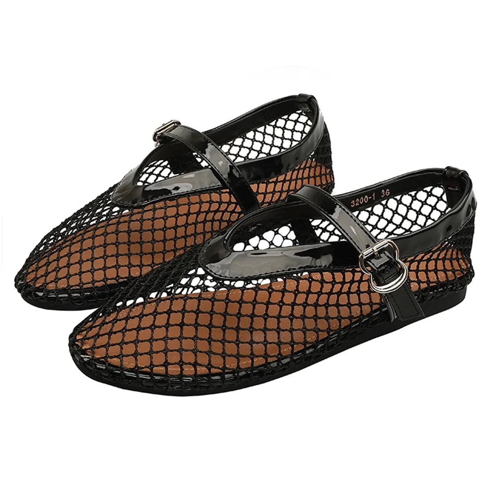 Women Mesh Ballet Flats Fishnet Ballerina Flats Comfortable Round Toe Ballet Shoes Breathable Casual Walking Shoes for Commuting