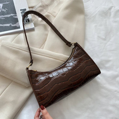 Women's PU Leather Alligator Pattern Soft Shoulder Messenger Bag Zippered Underarm Purse Fashion Versatile Handbag with Cell Phone Pocket
