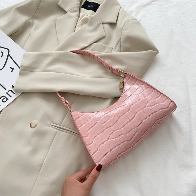 Women's PU Leather Alligator Pattern Soft Shoulder Messenger Bag Zippered Underarm Purse Fashion Versatile Handbag with Cell Phone Pocket