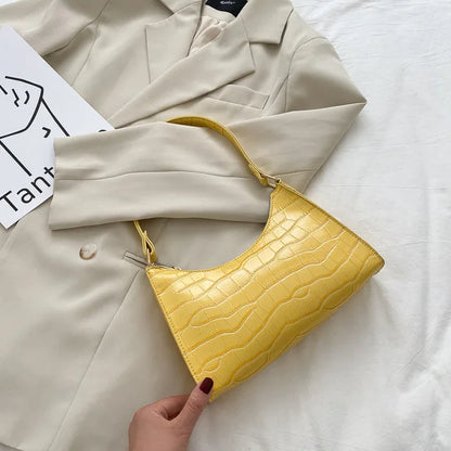 Women's PU Leather Alligator Pattern Soft Shoulder Messenger Bag Zippered Underarm Purse Fashion Versatile Handbag with Cell Phone Pocket