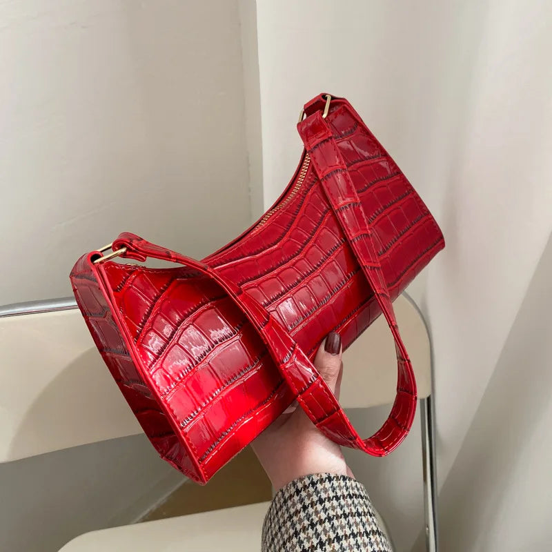 Women's PU Leather Alligator Pattern Soft Shoulder Messenger Bag Zippered Underarm Purse Fashion Versatile Handbag with Cell Phone Pocket