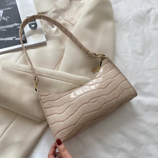 Women's PU Leather Alligator Pattern Soft Shoulder Messenger Bag Zippered Underarm Purse Fashion Versatile Handbag with Cell Phone Pocket