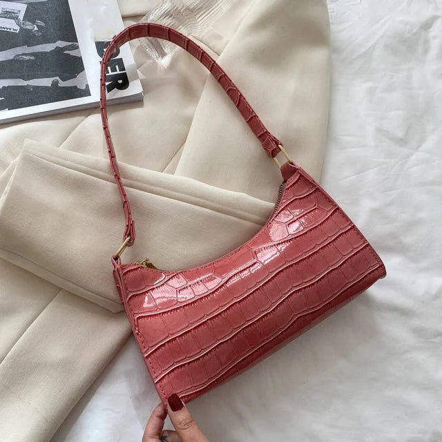 Women's PU Leather Alligator Pattern Soft Shoulder Messenger Bag Zippered Underarm Purse Fashion Versatile Handbag with Cell Phone Pocket