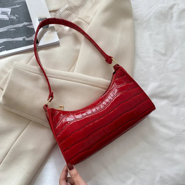 Women's PU Leather Alligator Pattern Soft Shoulder Messenger Bag Zippered Underarm Purse Fashion Versatile Handbag with Cell Phone Pocket