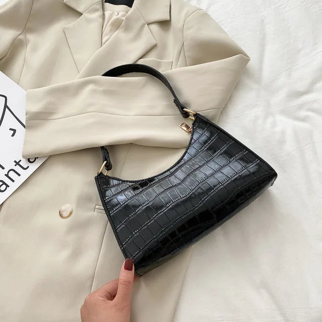 Women's PU Leather Alligator Pattern Soft Shoulder Messenger Bag Zippered Underarm Purse Fashion Versatile Handbag with Cell Phone Pocket