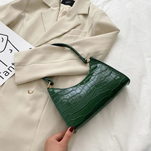Women's PU Leather Alligator Pattern Soft Shoulder Messenger Bag Zippered Underarm Purse Fashion Versatile Handbag with Cell Phone Pocket