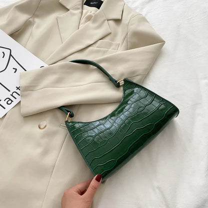 Women's PU Leather Alligator Pattern Soft Shoulder Messenger Bag Zippered Underarm Purse Fashion Versatile Handbag with Cell Phone Pocket
