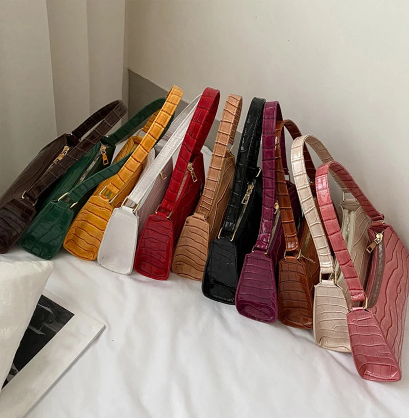 Women's PU Leather Alligator Pattern Soft Shoulder Messenger Bag Zippered Underarm Purse Fashion Versatile Handbag with Cell Phone Pocket