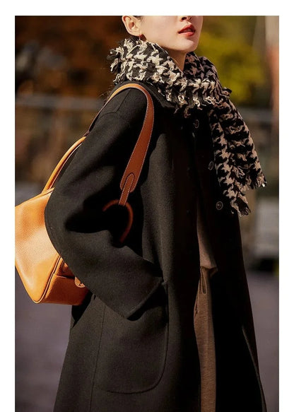 Women's Luxury Velvet Wool Coat - Double-Faced Windbreaker