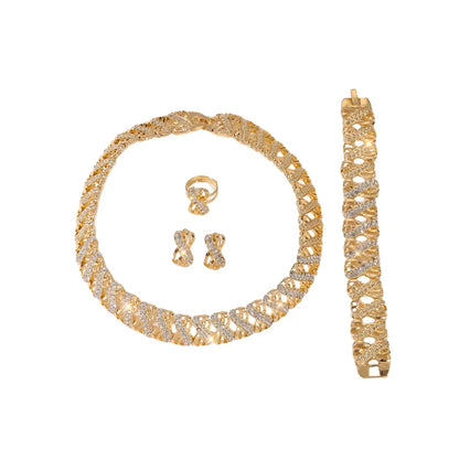 18k Gold Plated Jewelry Set - Wedding Bridal Necklace & Earrings
