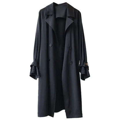 Women's Midi Length Coat - British Style Draped Windbreaker