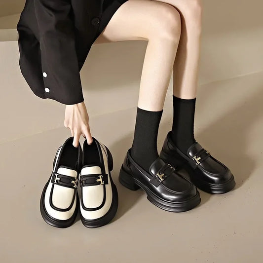 Loafers Oxfords Platform Casual Metal Chain Buckle Ladies Heels