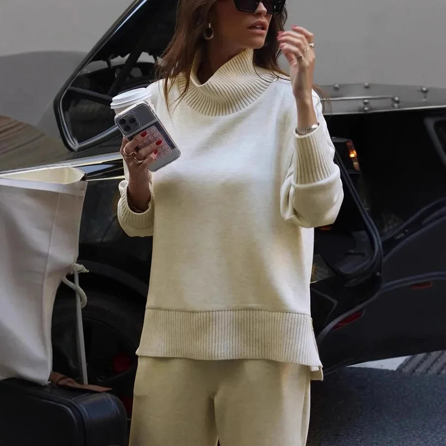 Women's Long Sleeve Sweatshirt Set - Loose Pocket Pants