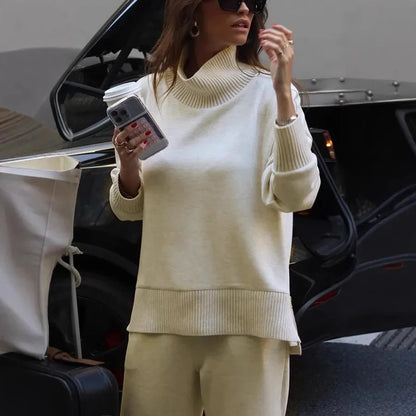 Women's Long Sleeve Sweatshirt Set - Loose Pocket Pants