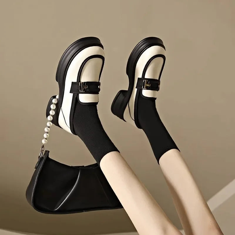 Loafers Oxfords Platform Casual Metal Chain Buckle Ladies Heels