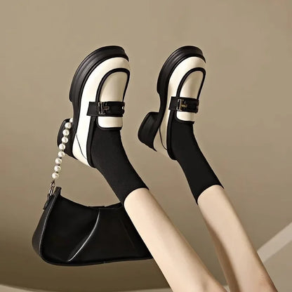 Loafers Oxfords Platform Casual Metal Chain Buckle Ladies Heels