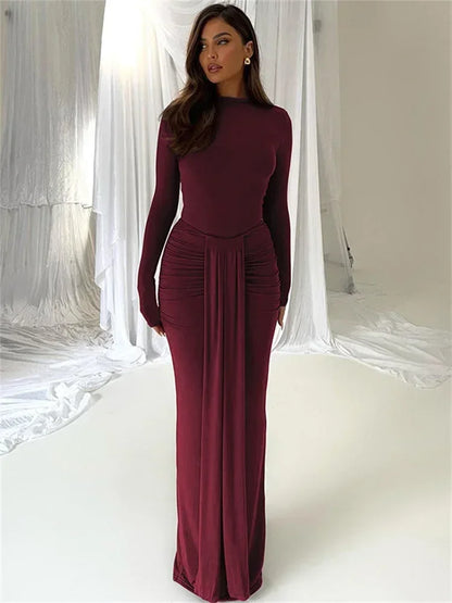 2 Piece-Set Maxi Skirt Casual High Waist Jumpsuit And Pleated Long Skirt Outfits Sexy Solid Skinny Outfits