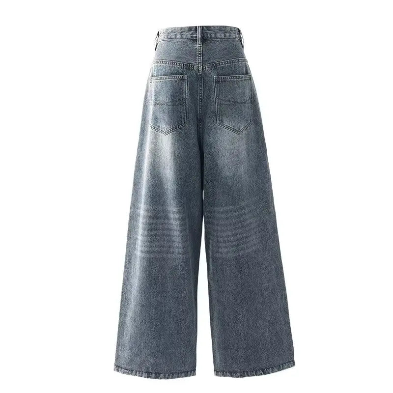90's Retro Washed Wide-Leg Low-Rise Jeans – Distressed Denim jeans