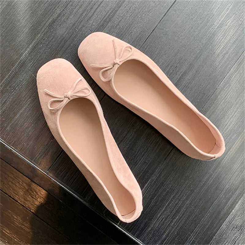 Fashion Elegant Silk Ballerinas Women Pumps Slip On Loafers Round Toe Square Heels Bowknot Casual Spring Autumn Shoes