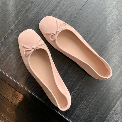 Fashion Elegant Silk Ballerinas Women Pumps Slip On Loafers Round Toe Square Heels Bowknot Casual Spring Autumn Shoes