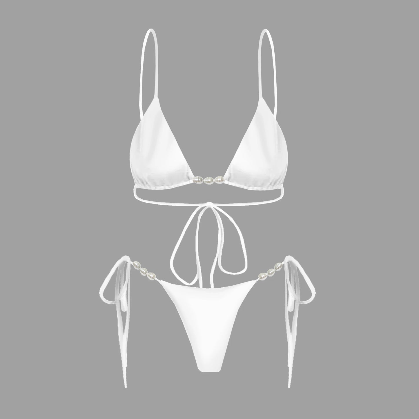 3Pcs Sexy Bikini Set With Cover Up Pearls White Swimsuit Women Halter Swimwear Female Off Shoulder Bathingsuit Biquini Beachwear