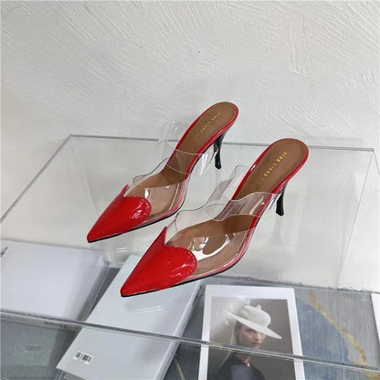 Popular Fashion Pointed Transparent Light Mouth Slippers Thin Heel Women's High Heels Womens Shoes