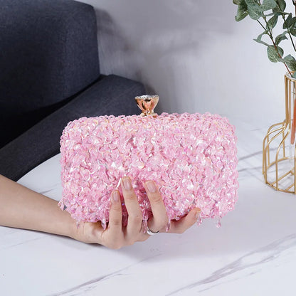 Women's Sequin Evening Clutch - Luxury Beaded Chain Bag