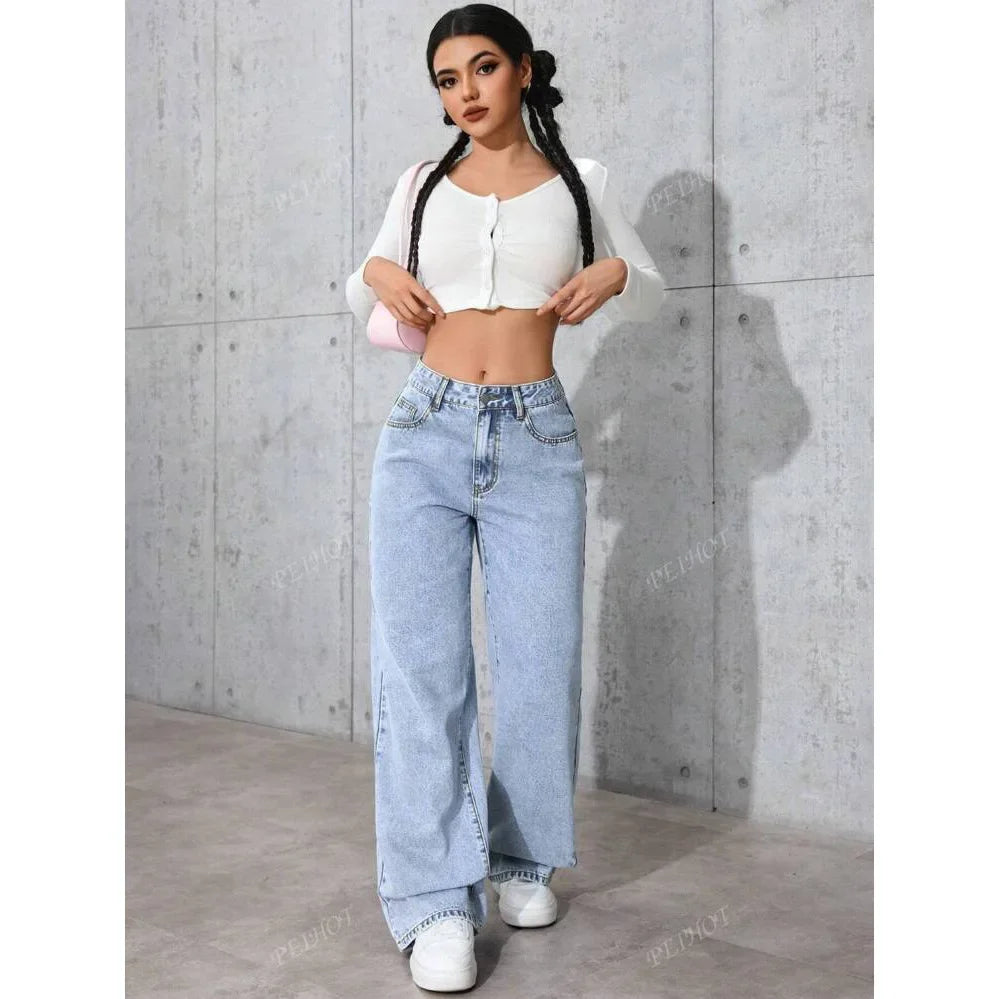 High Waist Straight Leg Vintage Denim Jeans Draping Loose Long for Women