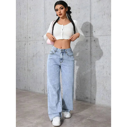 High Waist Straight Leg Vintage Denim Jeans Draping Loose Long for Women