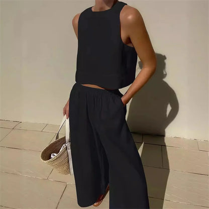 Women's Summer Office Set - Tank Top & Wide Leg Pants