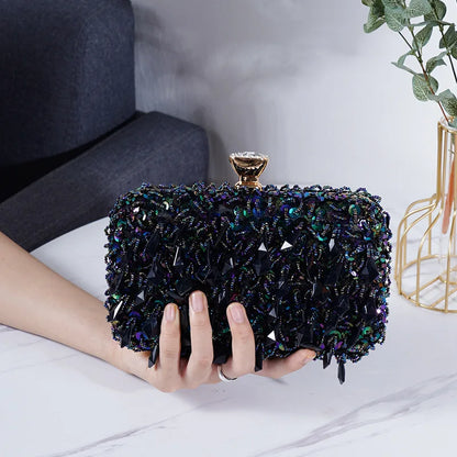 Women's Sequin Evening Clutch - Luxury Beaded Chain Bag