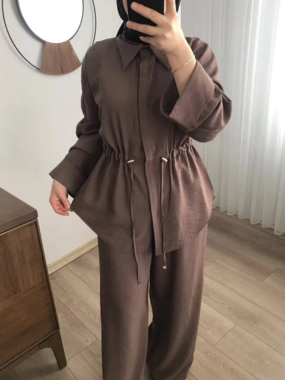 Women's Summer Pantsuit - Short Sleeve Shirt & Trousers
