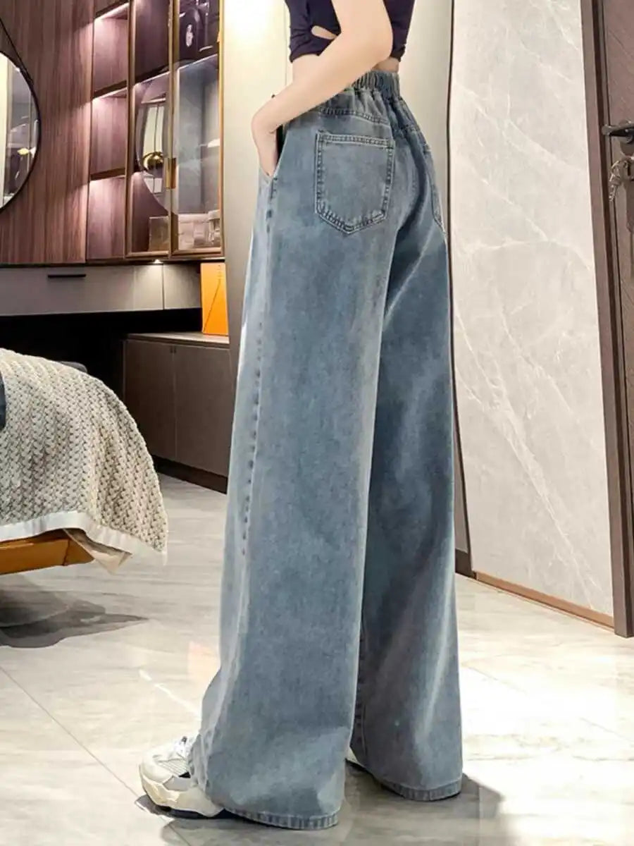 High Waist Straight Leg Elastic Waist Drawstring
