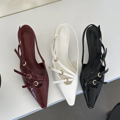 Buckle Strap Pumps Women Sexy Pointed Toe Thin Heels Wedding Banquet Dress Mule Ladies Shoes