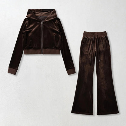 Women's Y2K Velvet Set - Hooded Cardigan & Straight Pants