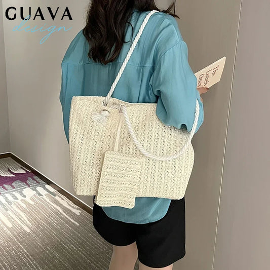 Designer Women Handbags Fashion Large Capacity Straw Tote Bag Summer Beach Bag Casual Bali Big Purse
