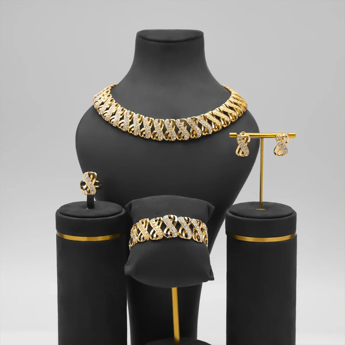 18k Gold Plated Jewelry Set - Wedding Bridal Necklace & Earrings