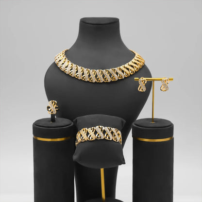 18k Gold Plated Jewelry Set - Wedding Bridal Necklace & Earrings