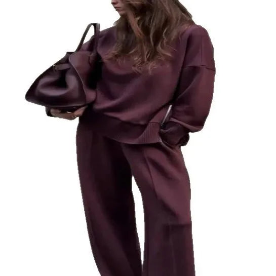 Winter Tracksuit Casual Sweatshirts Two Piece Set Straight Pant Sets Turtleneck Full Sleeve Sweatshirt Trousers Autumn Winter