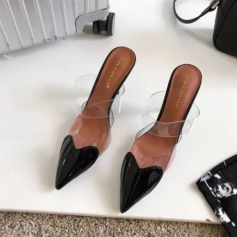 Popular Fashion Pointed Transparent Light Mouth Slippers Thin Heel Women's High Heels Womens Shoes