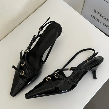 Buckle Strap Pumps Women Sexy Pointed Toe Thin Heels Wedding Banquet Dress Mule Ladies Shoes