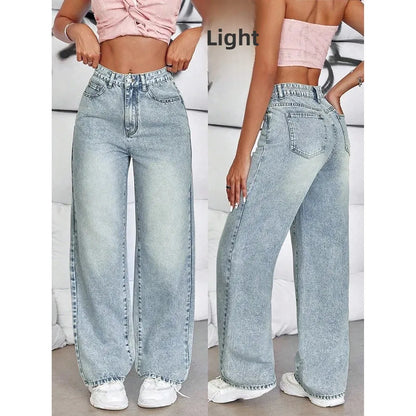 High Waist Straight Leg Vintage Denim Jeans Draping Loose Long for Women