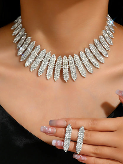 Women's Fashion Jewelry Set Tassel Water Diamond Earrings Necklace Luxury Party Fashion Accessories