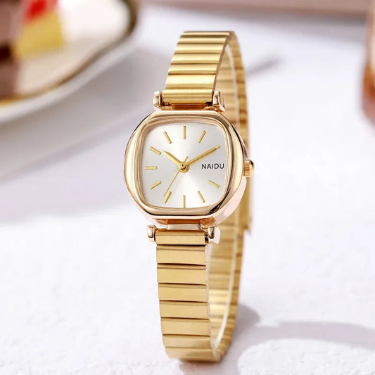 Elegant Small Square Ladies Stainless Steel Quartz Watch Luxury Gift Clock