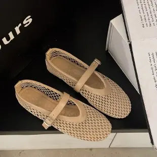 Women Mesh Ballet Flats Fishnet Ballerina Flats Comfortable Round Toe Ballet Shoes Breathable Casual Walking Shoes for Commuting