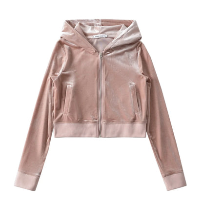 Women's Y2K Velvet Set - Hooded Cardigan & Straight Pants