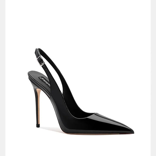 Elegant Ultra-High Heels Women's Patent Leather Pointed Toe Sandals Trendy Dress Pump Shoes for Summer with Buckle Strap