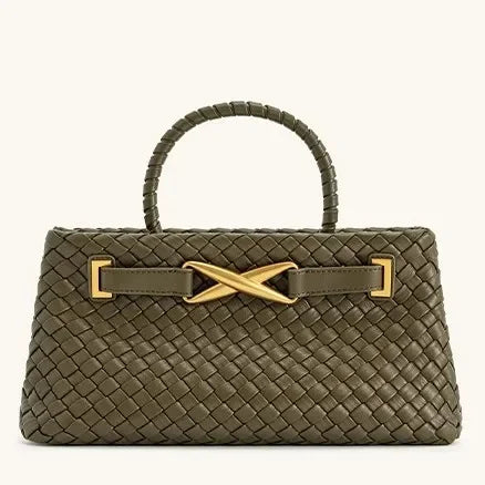 Handwoven Large Capacity Shoulder Crossbody Bag for Women Casual Commuting Handbag Soft Polyester Lining PU Material