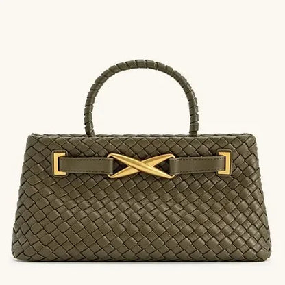 Handwoven Large Capacity Shoulder Crossbody Bag for Women Casual Commuting Handbag Soft Polyester Lining PU Material